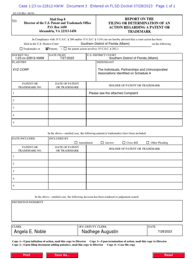 Patent Infringement Action Report | PDF