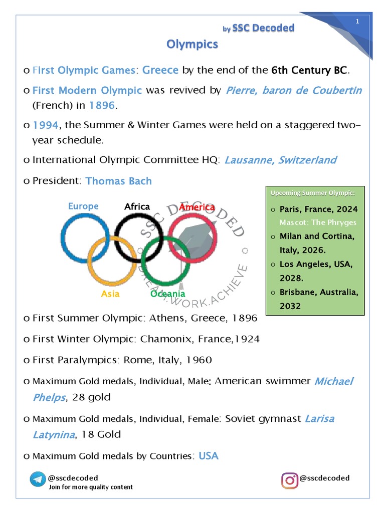 Overview of Olympic Games History | PDF | Olympic Games | Summer ...