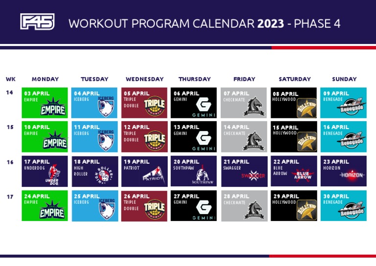 F45 Workout Program Calendar 2023 | PDF
