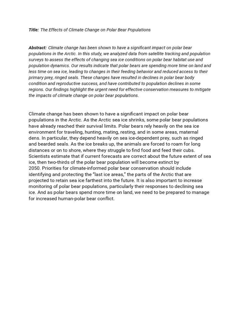 The Effects of Climate Change On Polar Bear Populations | PDF