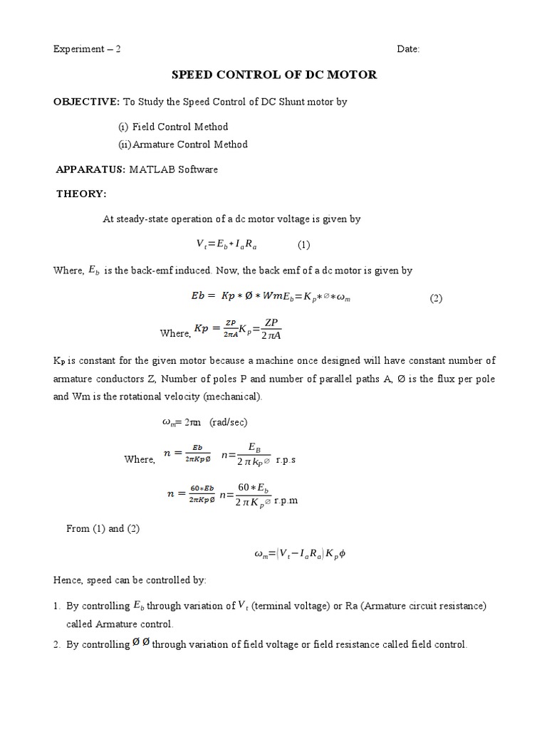 Expt 2 - Speed Control of DC Motor | PDF | Electric Motor | Mechanical ...