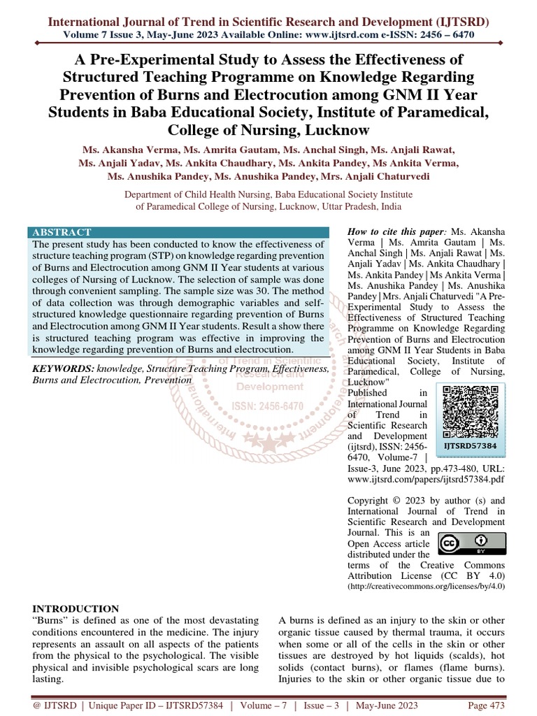 A Pre Experimental Study To Assess The Effectiveness of Structured ...