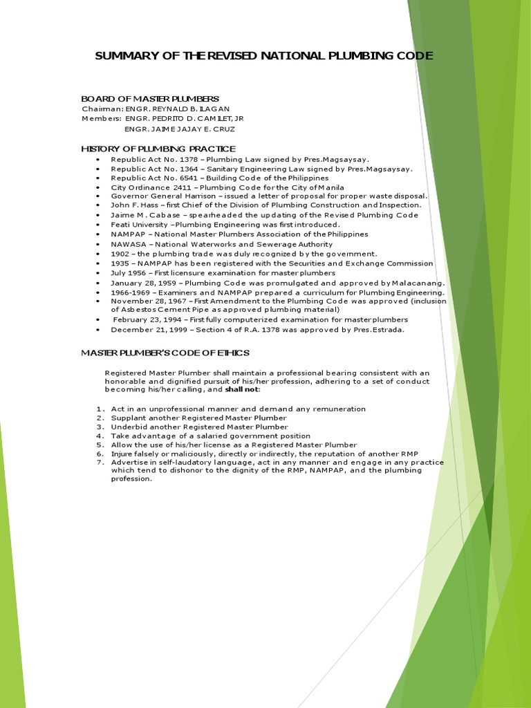 Module 1 Summary of The Plumbing Code PDF Plumbing Pipe (Fluid Conveyance)
