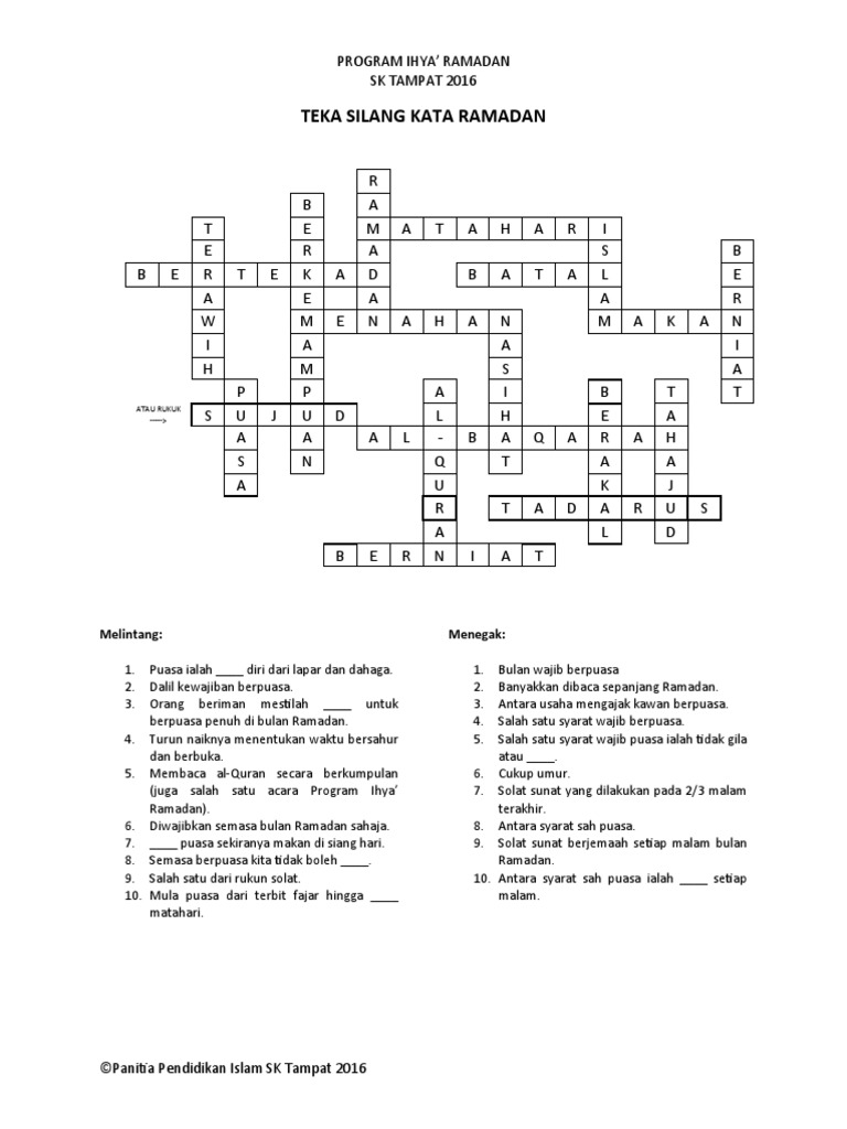 Teka Silang Kata Ramadan Jawapan Pdf