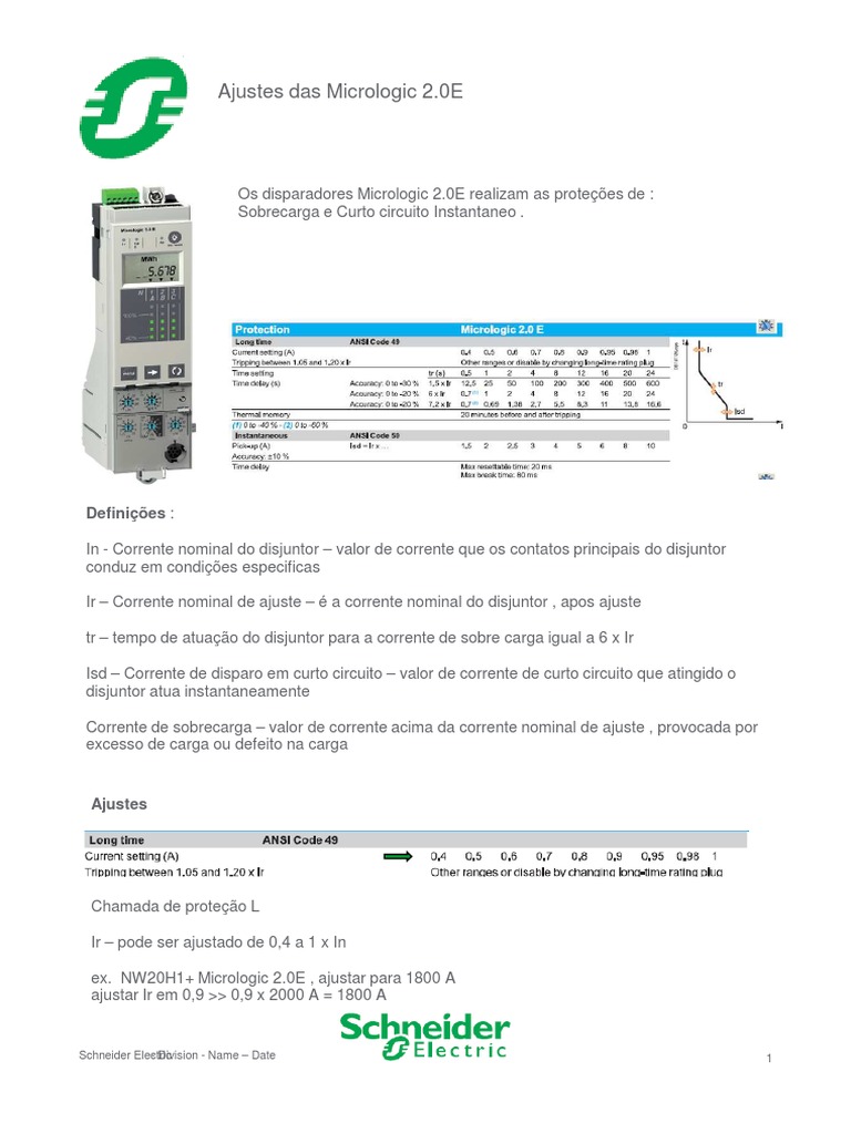 Ajustes do Micrologic 2.0E | PDF