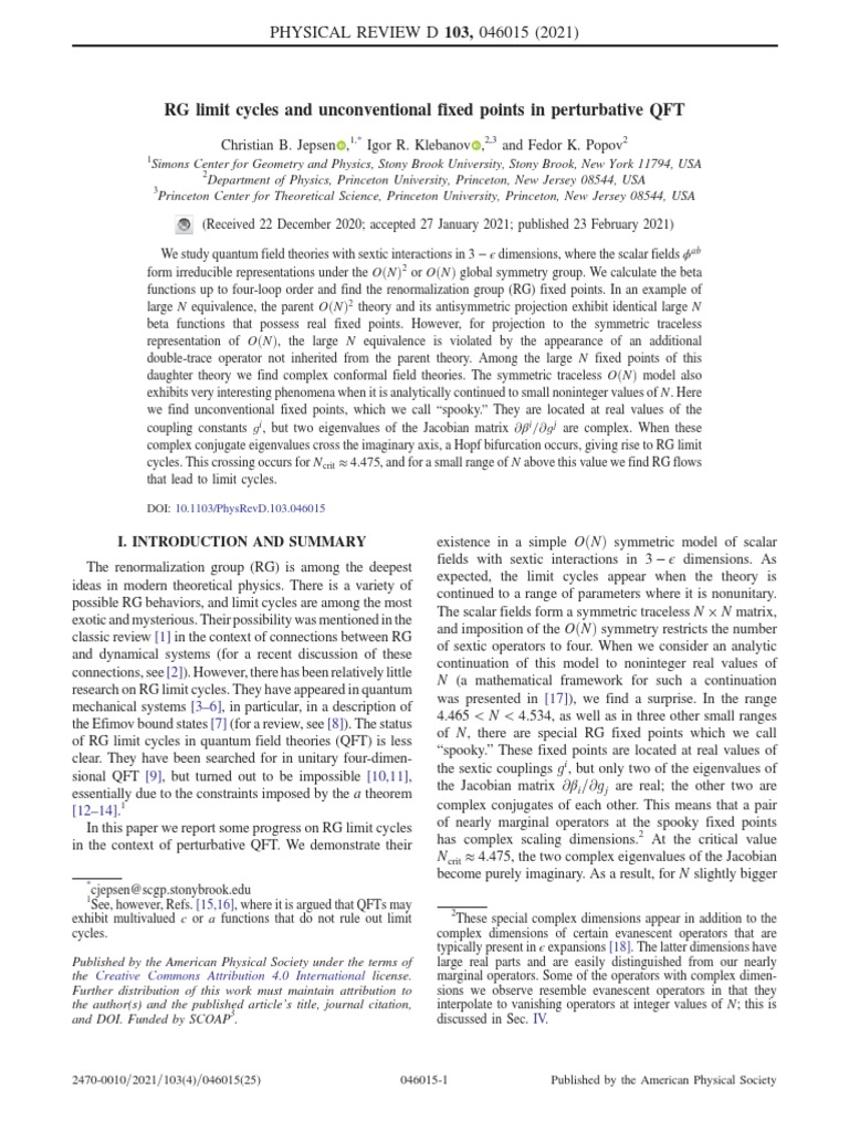 RG Limit Cycles and Unconventional Fixed Points in | PDF