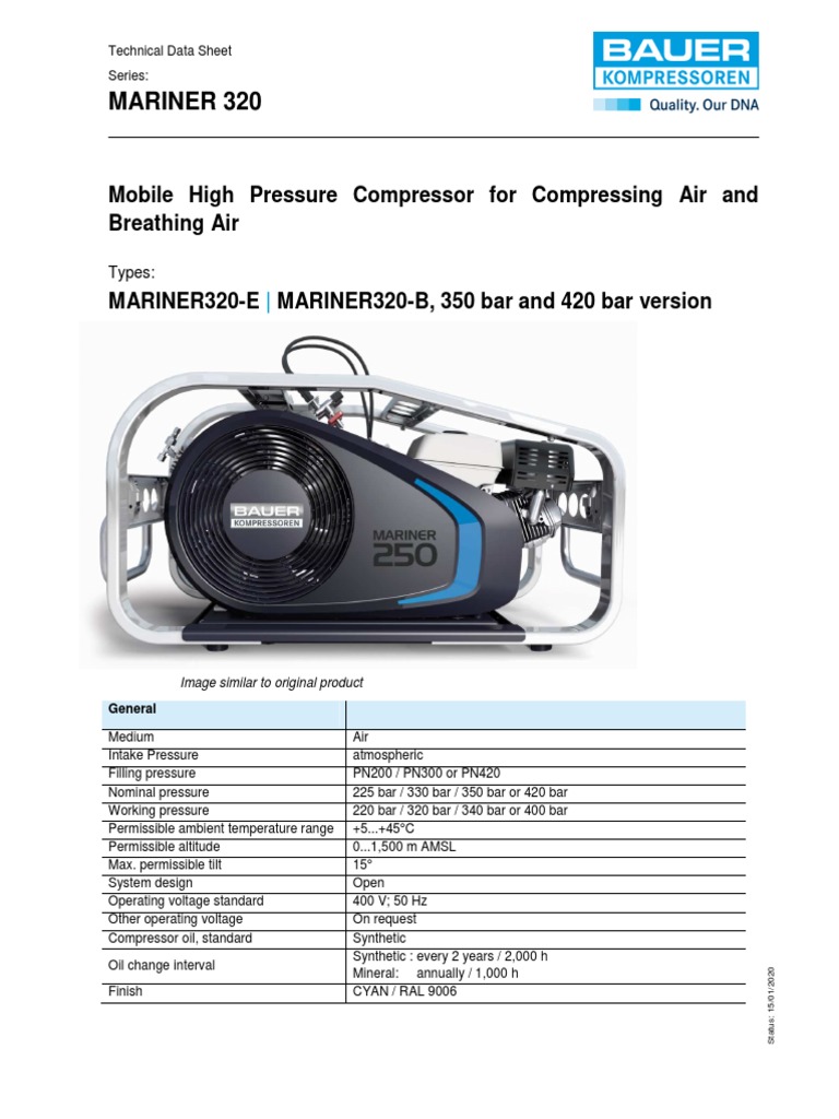 MARINER 320 Mobile Compressor Specs | PDF | Cylinder (Engine ...