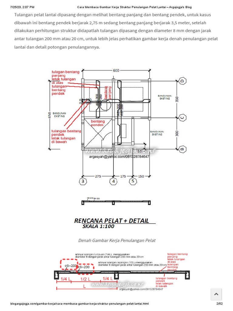 Cara Membaca Gambar Kerja Struktur Penulangan Pelat Lantai - Argajogja