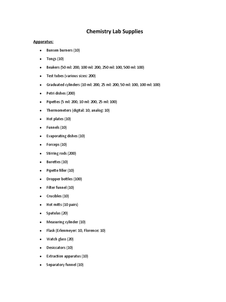 Chemistry Lab Requirements PDF