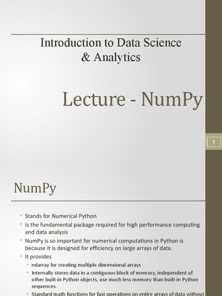 Lecture 2 - NumPy I | PDF
