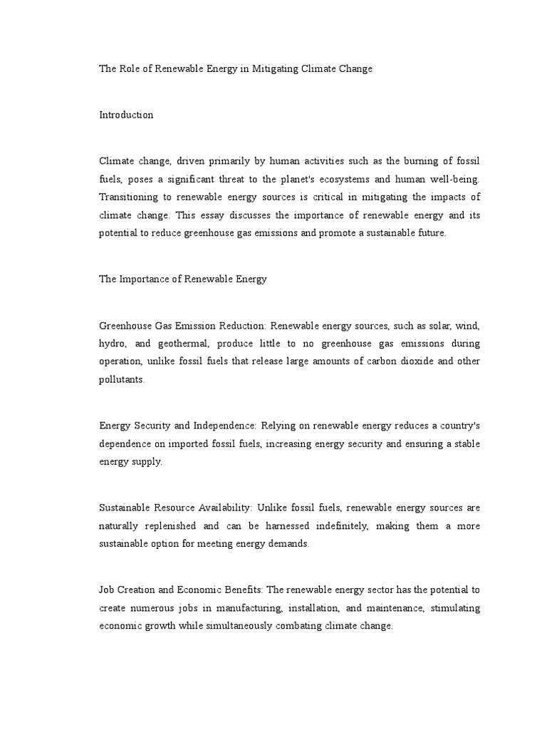 The Role of Renewable Energy in Mitigating Climate Change | PDF