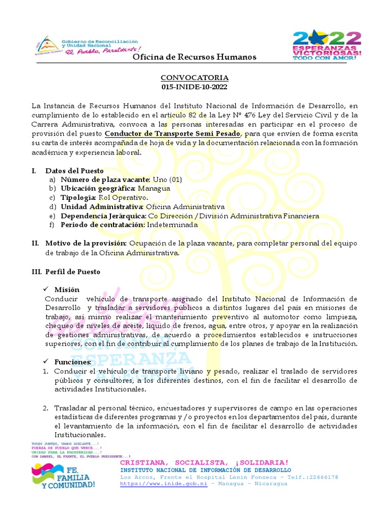 Convocatoria para Conductor en INIDE | PDF | Gestión de recursos ...
