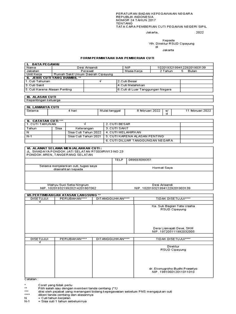 Form Cuti Unit KASUBBAG TU PDF