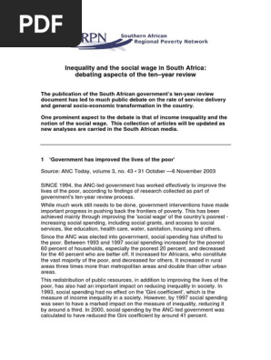 Social Wage South Africa