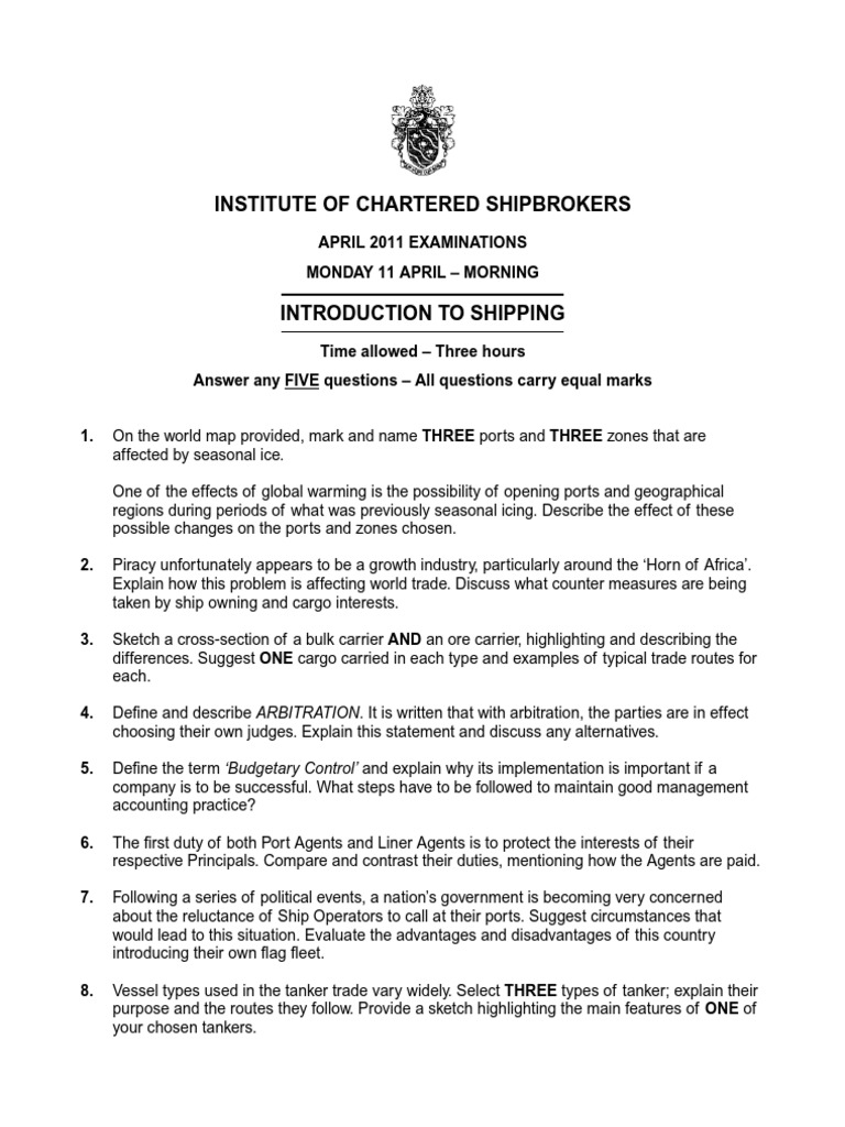 April 2011 Shipping Exam Questions | PDF | Business