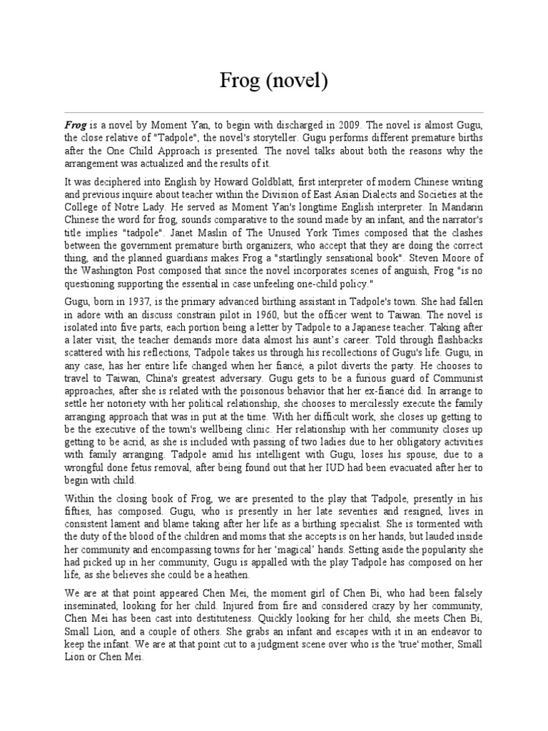 Frog Novel Analysis PDF