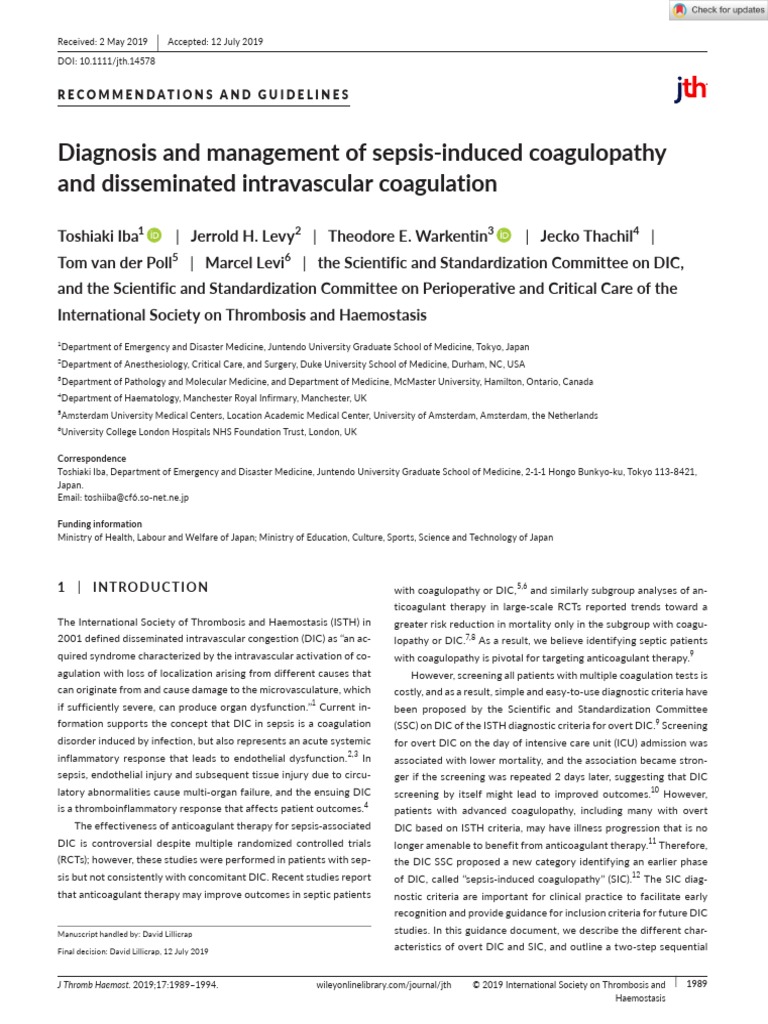 J of Thrombosis Haemost - 2019 - Iba - Diagnosis and Management of ...