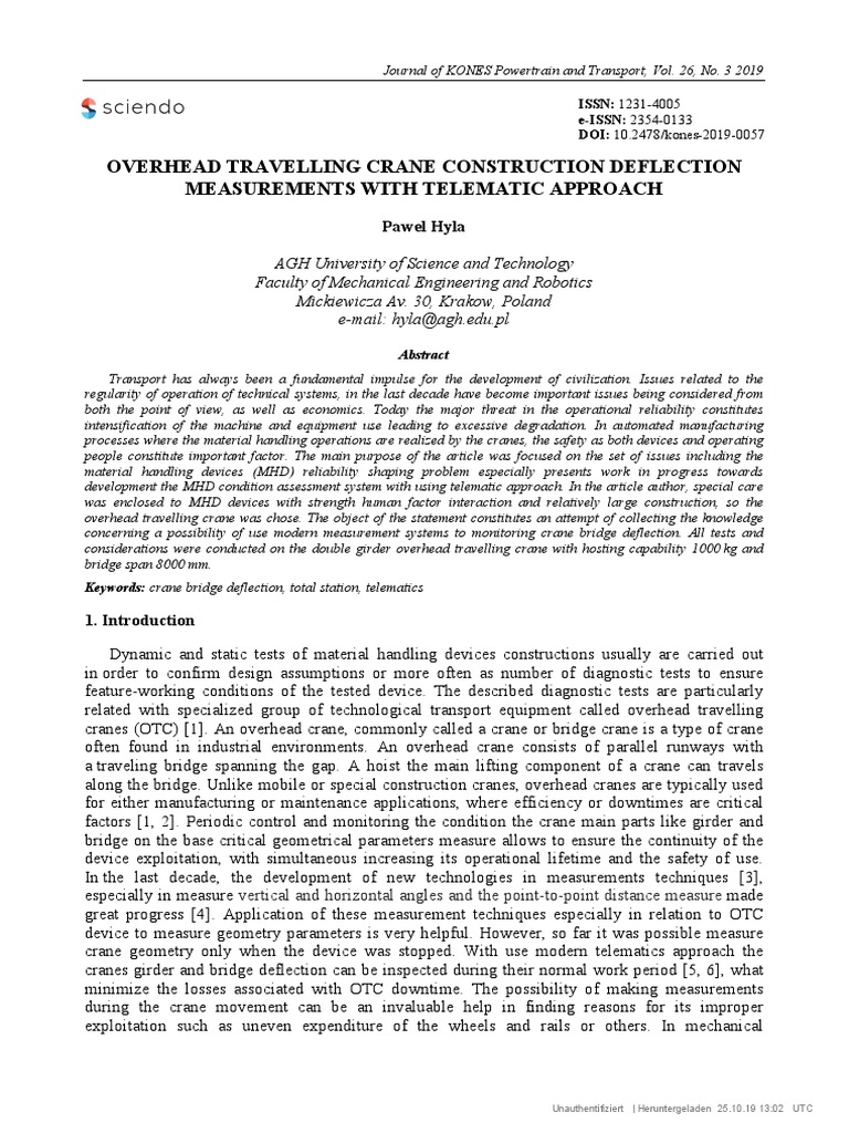 Overhead Travelling Crane Construction Deflection PDF Crane