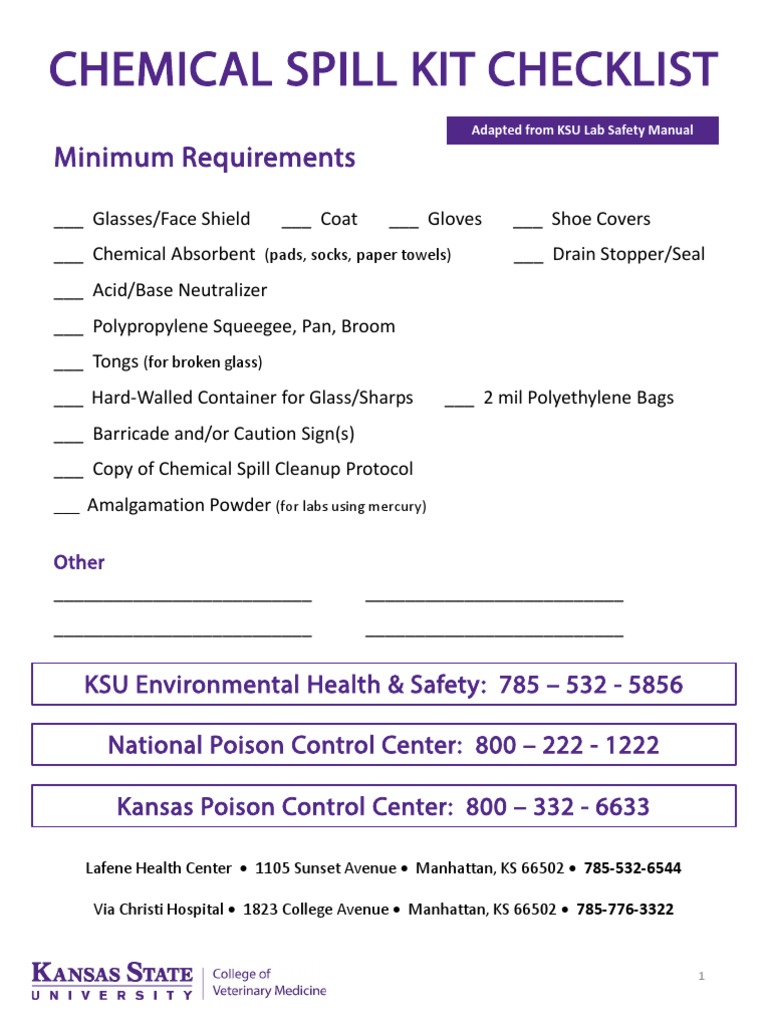 Spill Kit Checklist Signs Response PDF
