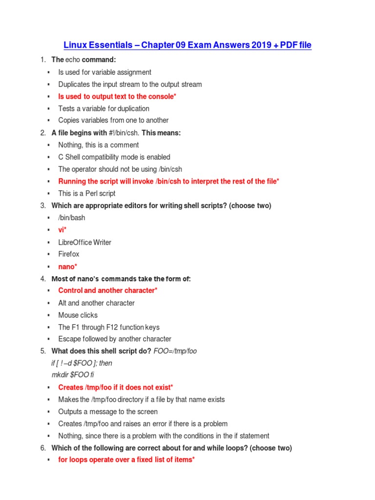 Linux Shell Scripting Exam Answers | PDF