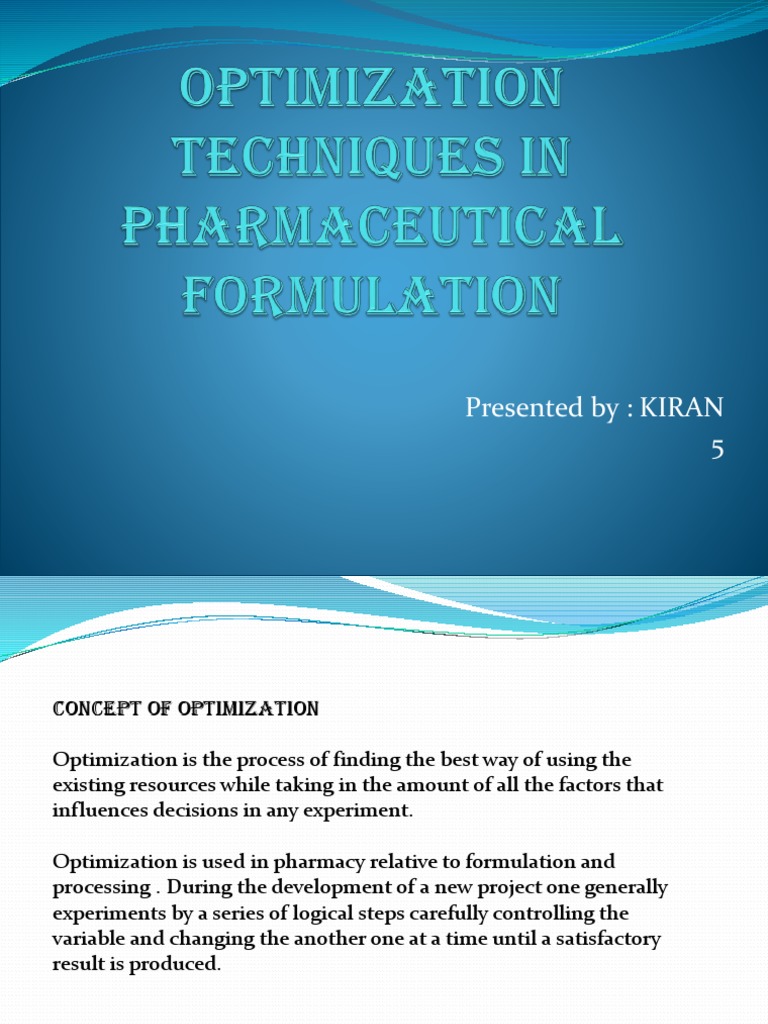 Devops Behavior Optimization Techniques In Pharmaceutical Formulation