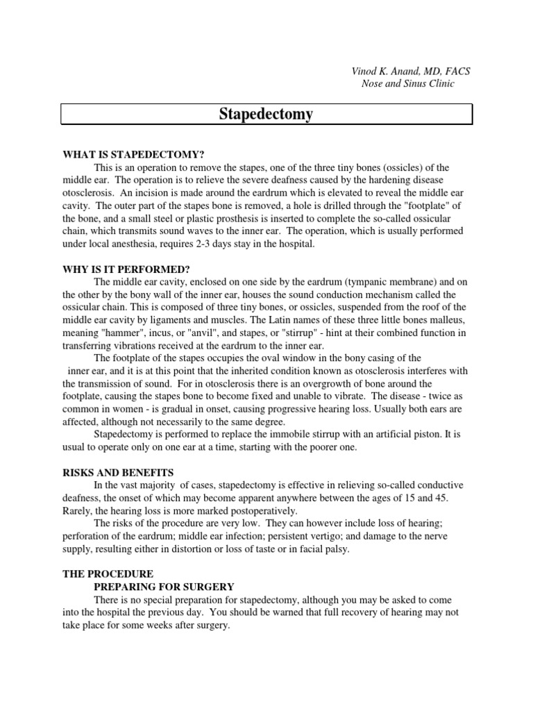 Stapedectomy PT-INFO | PDF | Ear | Human Head And Neck
