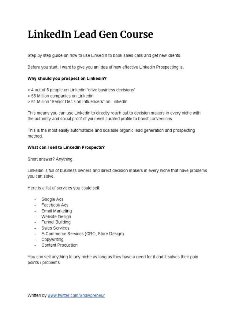 LinkedIn Lead Gen Course PDF Linked In Automation
