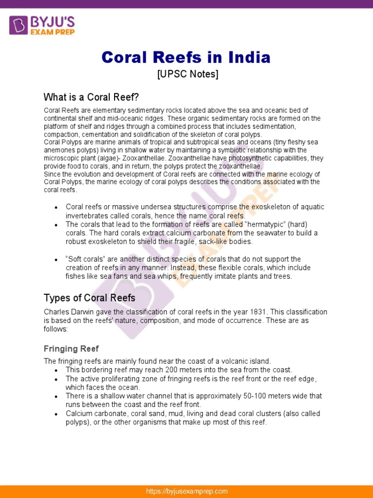 Coral Reefs in India Upsc Notes 75 PDF