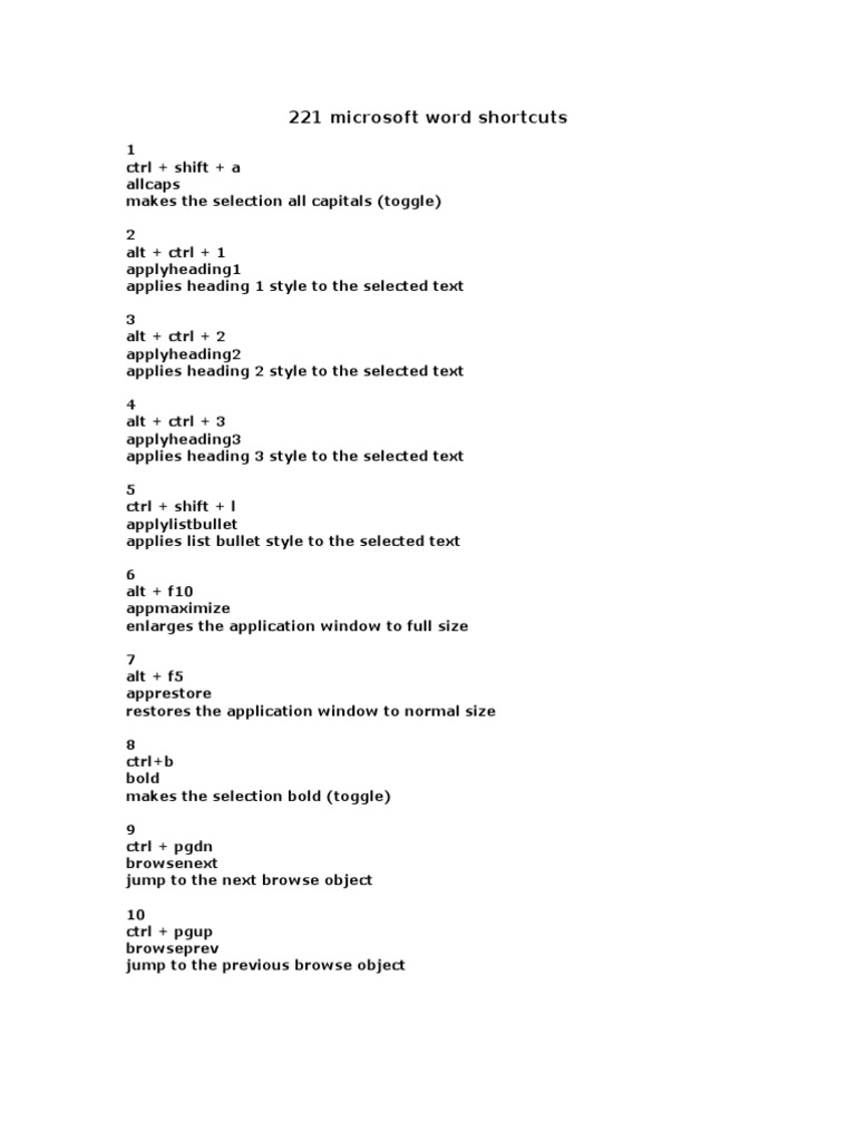 Microsoft Word Shortcuts) | PDF