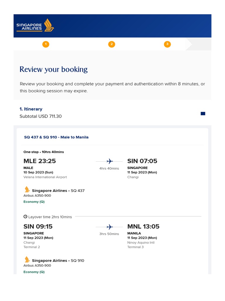 Singapore Airlines Itinerary Male Singapore Manila PDF