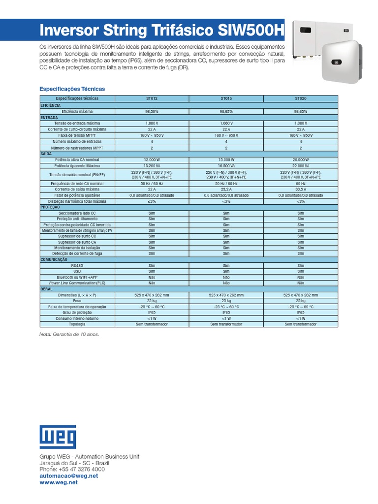Inversores Trifásicos SIW500H: Especificações | PDF