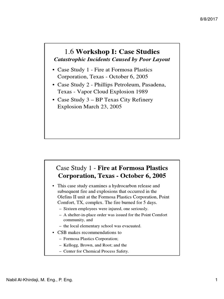 1.6 Workshop I - Case Studies - Catasrophic Incidents Caused by Poor ...