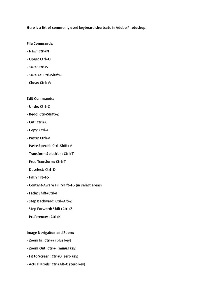 Adobe Photoshop Shortcuts | PDF