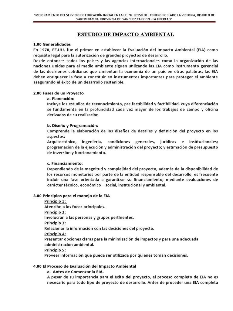 EIA para Mejorar Educación Inicial en La Victoria | PDF | Evaluación de ...