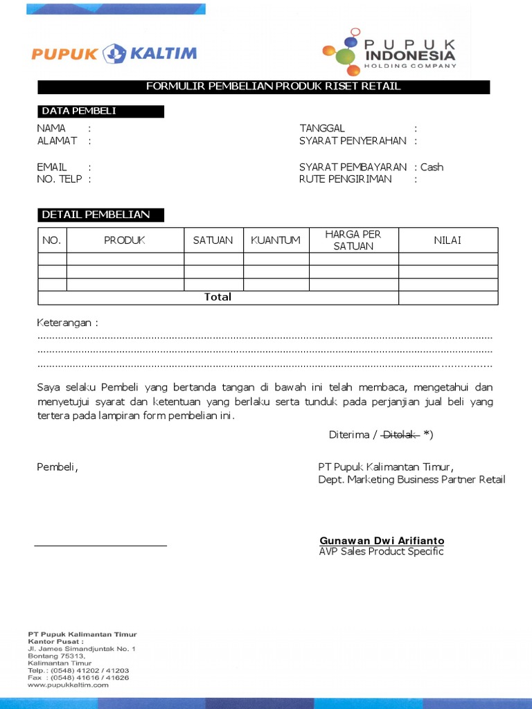 Formulir Pembelian Produk Riset Retail | PDF