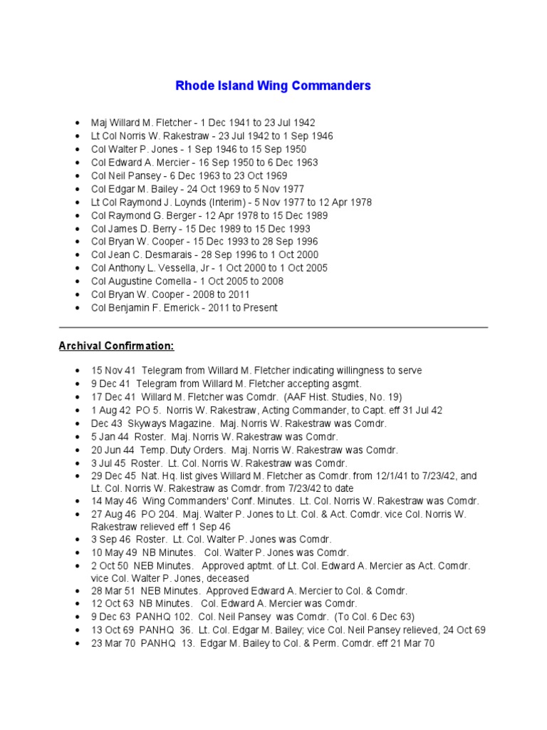 Rhode Island Wing Commanders | PDF | Military Rank | Military Organization