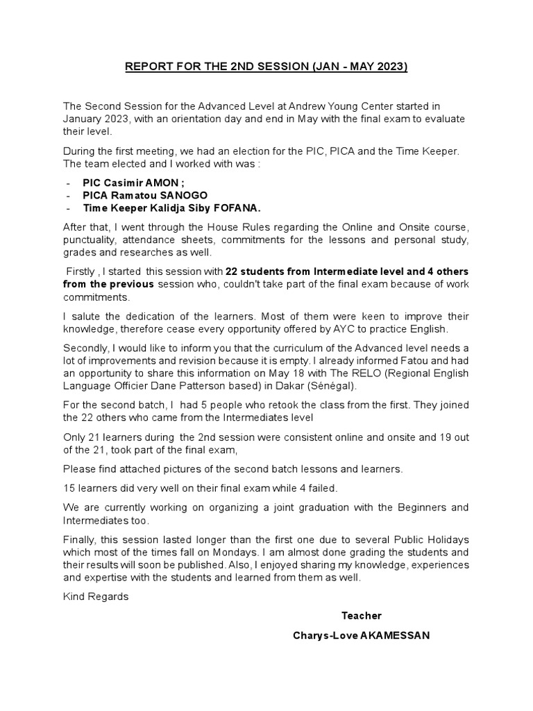 Advanced Level Session Report 2023 | PDF