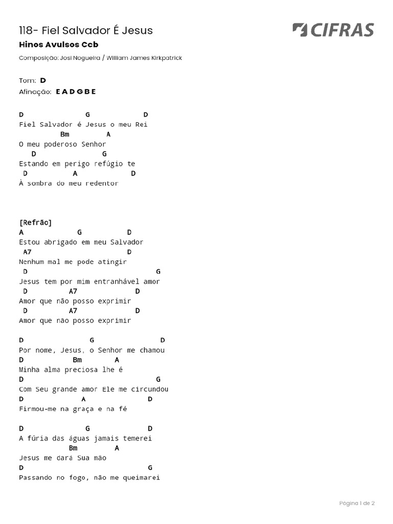 Cifras Cifra Hinos Avulsos Ccb 118 Fiel Salvador E Jesus Pdf
