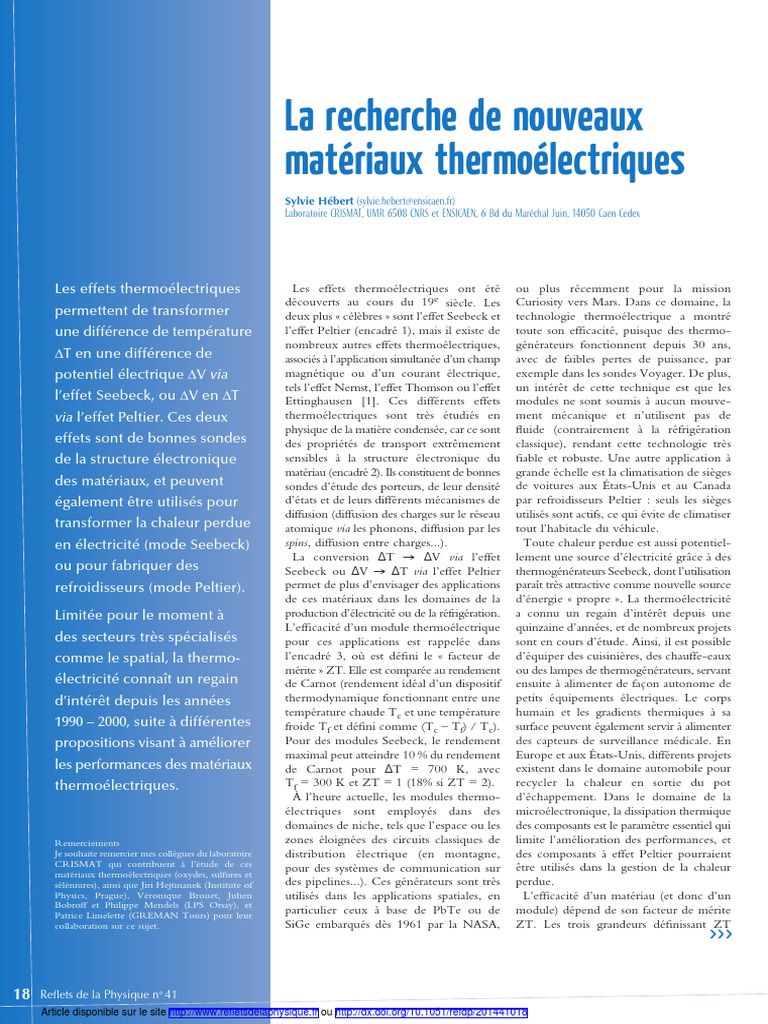 Effets thermoélectriques et applications | PDF | Semi-conducteurs ...