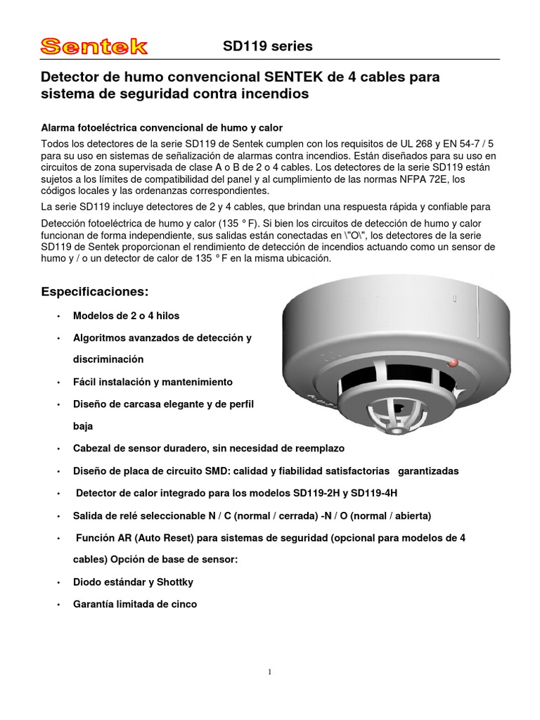 Detectores de Humo Sentek SD119 | PDF | Ingenieria Eléctrica | Bienes ...