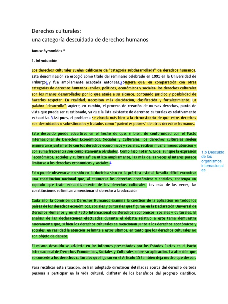Symonides Derechos Culturales, Una Categoría Descuidada PDF