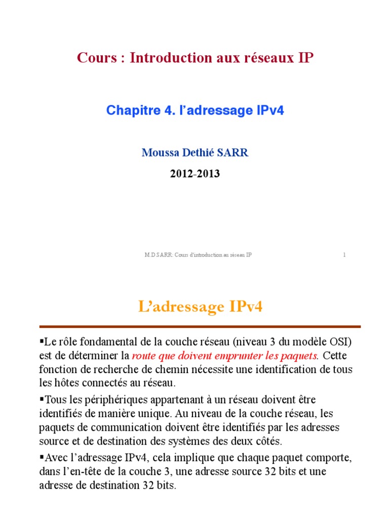 Introduction à l'adressage IPv4 | PDF | Adresse IP | Ingénierie ...