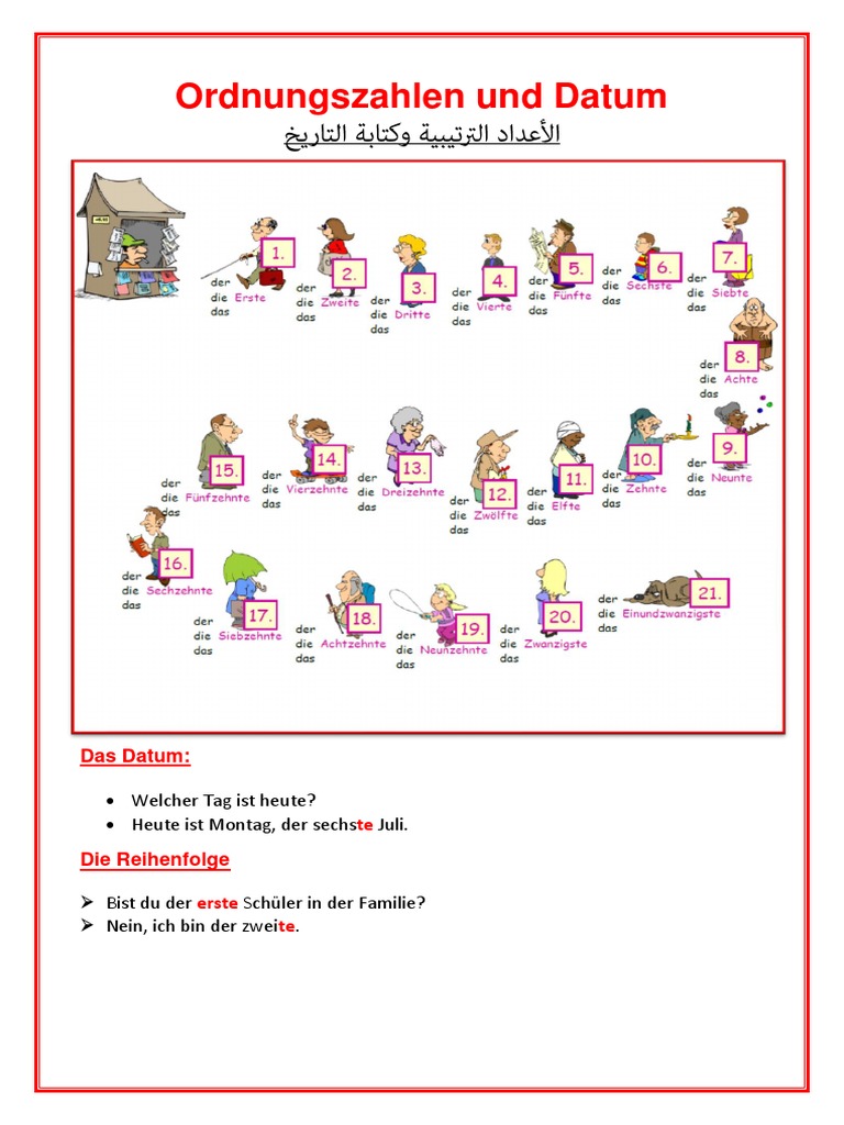 Datum ordinalzahlen arbeitsblatt pdf