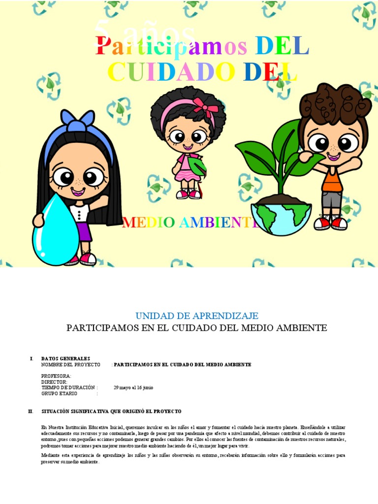 Proyecto Infantil: Cuidado del Medio Ambiente | PDF | Aprendizaje ...