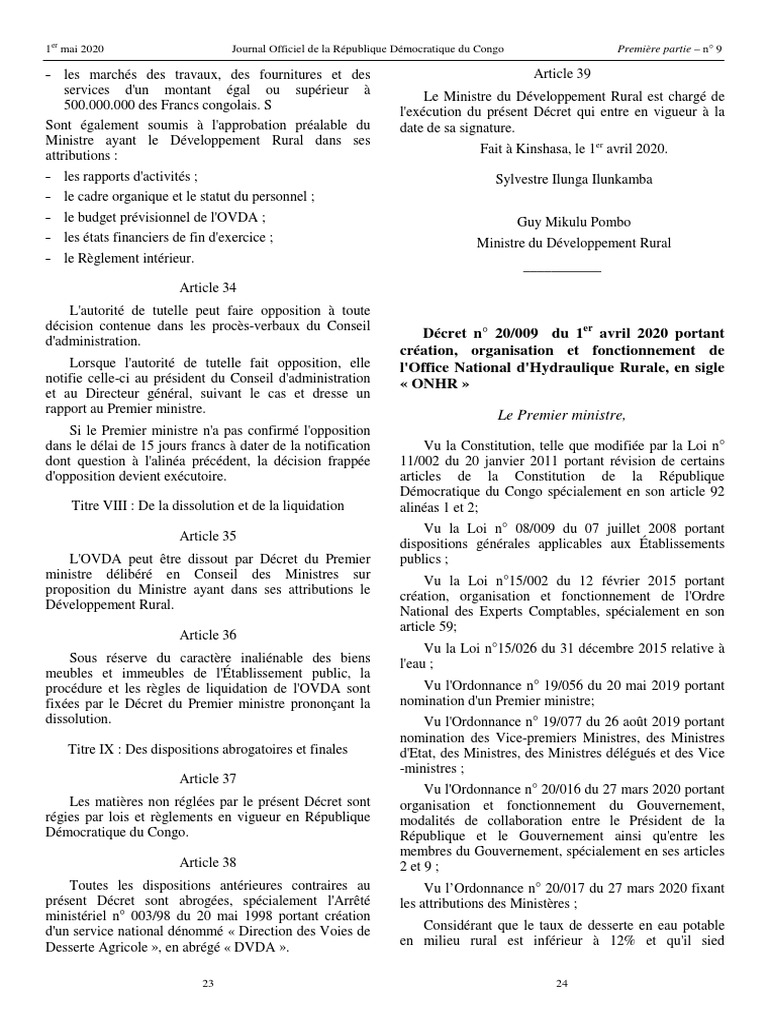Création de l'ONHR en RDC | PDF | Gouvernance | Gouvernement