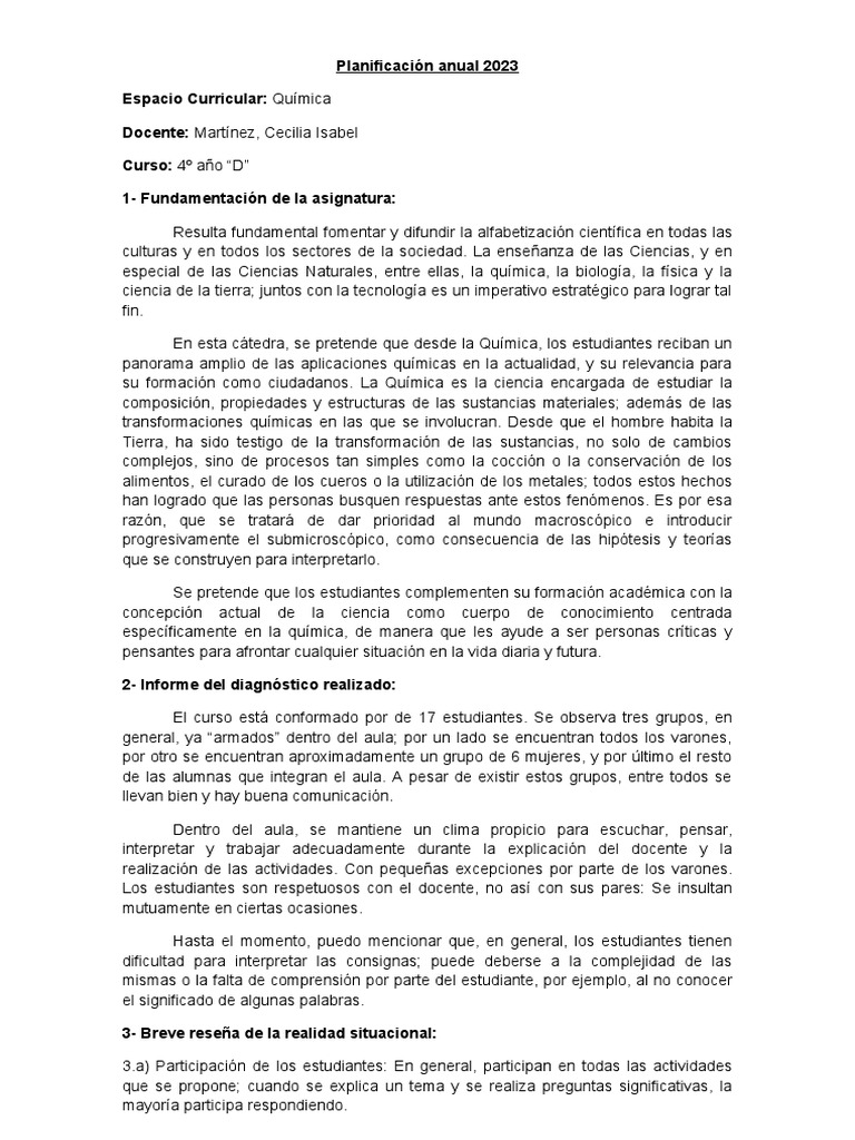 4to Planificación 2023 Quimica | PDF | Compuesto inorgánico ...