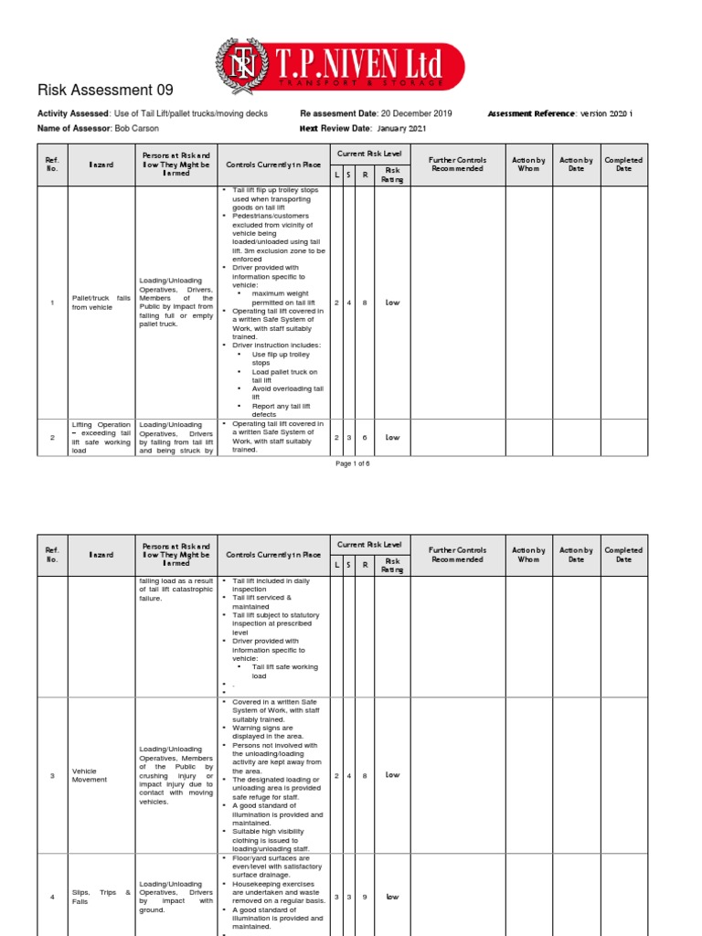 09 Tail Lift Pallet Truck Risk Assessment PDF