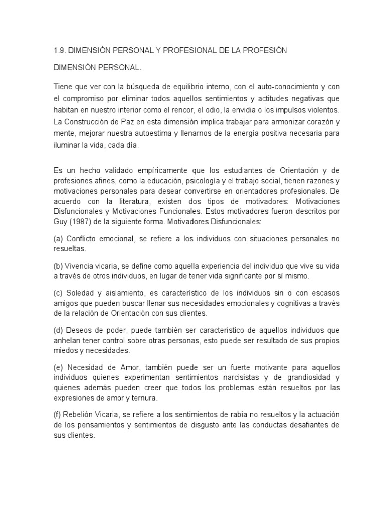 Dimension Personal y Profesional de La Profesión | PDF | Motivacional ...