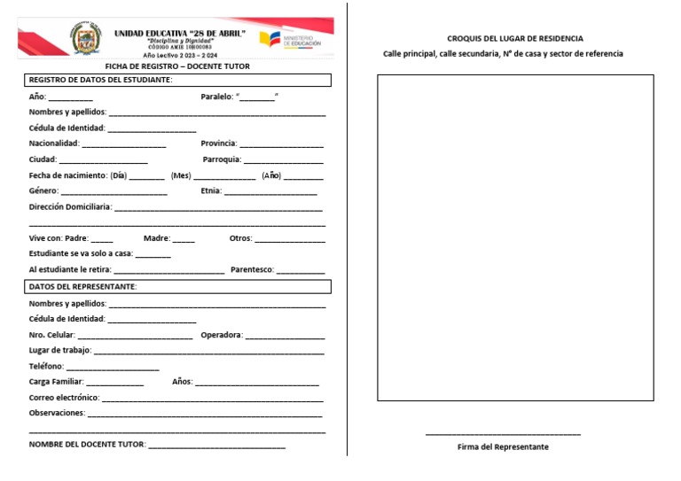 Ficha de Datos Estudantiles - Docente Tutor - 2023-2024 | PDF