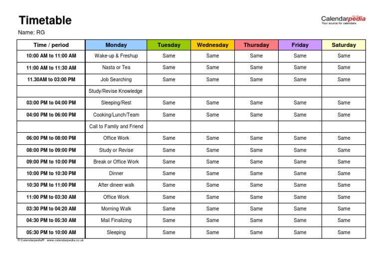 Daily Routine Schedule for RG | PDF
